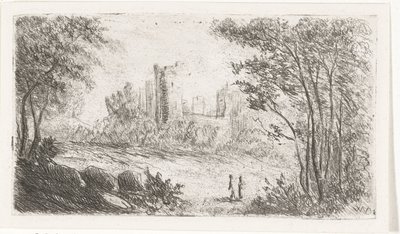 Landschaft mit Ruine eines Schlosses und zwei Figuren von Willem Matthias Jan van Dielen