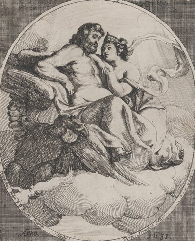 Jupiter und Juno auf Wolken sitzend, mit einem Adler, der links unten Blitze hält, 1631 von Willem Panneels