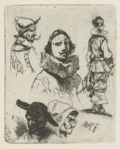 Studienblatt mit Soldaten und einer alten Frau von Willem Pieter Hoevenaar