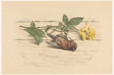 Toter Fink neben einer Rose von Willem Roelofs (II) (signed by artist)