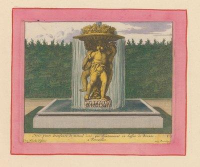 Brunnen mit einer Statue von drei tanzenden Putti, die eine Schale über ihren Köpfen tragen von Willem Swidde