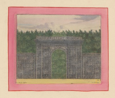 Rechteckiger Pavillon aus Lattenwerk mit Tor für eine Hecke in den Gärten von Versailles von Willem Swidde