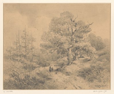Landschaft mit Bäumen, zwei Figuren und einem Hund von Willem Valter Pzn