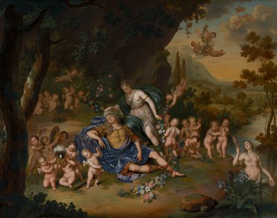 Armida bindet den schlafenden Rinaldo mit Blumen von Willem Van Mieris