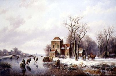 Winterszene mit einem Pferd und Wagen auf einem Weg von Willem Vester