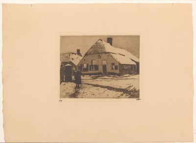 Verschneite Häuser an einer Straße in Ede von Willem Witsen (signed by artist)