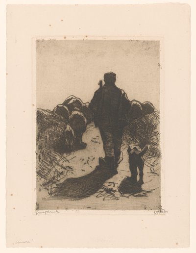 Schäfer mit Hund hinter seiner Herde von Willem Witsen (signed by artist)