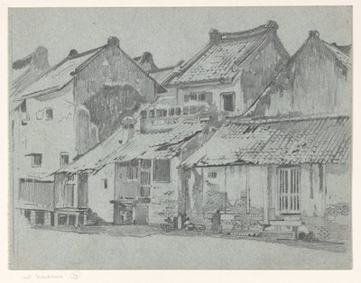 Rückseiten von Häusern an einem Fluss in Batavia von Willem Arnoldus Witsen