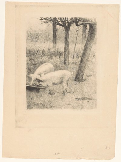 Zwei Schweine bei einem Trog von Willem Arnoldus Witsen