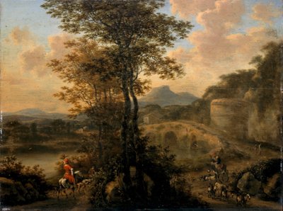 Italienische Flusslandschaft mit Steinbrücke, 1650 von Willem de Heusch
