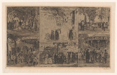 Sechs Skizzen eines Markttages und eines Dorffestes von Willem de Zwart (signed by artist)