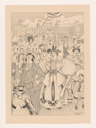 Karikatur von jüdischen Badegästen am Strand von Scheveningen von Willem van Konijnenburg