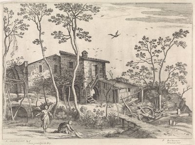 Landschaft mit Tobias und dem Engel (Italienische Landschaften) von Willem van Nieulandt (II)