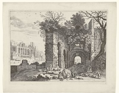 Rastende Familie vor einer Ruine von Willem van Nieulandt (II)