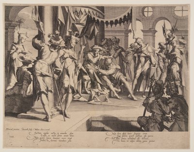 Richter Bias vergießt Tränen, Platte 9 aus Throne der Gerechtigkeit (Thronus Iustitiae) von Willem van Swanenburgh