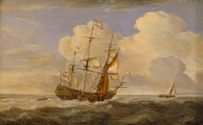 Ein niederländisches Flaggschiff vor dem Wind, spätes 17. bis frühes 18. Jahrhundert von Willem van de II (follower of) Velde