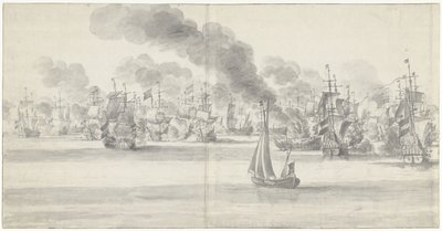 Die Seeschlacht vor Katwijk (linkes Blatt), 1653 von Willem van de Velde (I)