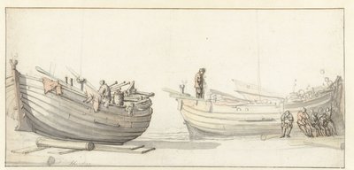 Studie von zwei Fischerbooten mit Figuren von Willem van de Velde (II) (attributed to)