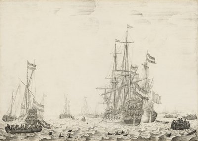 Niederländische Schiffe in Küstennähe von Willem van de Velde the Elder
