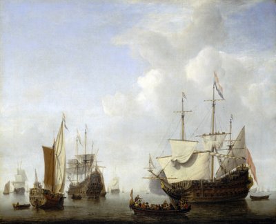 Ein niederländisches Schiff kommt wahrscheinlich vor Anker, das von Prinz Frederik Hendrik von Oranien (1584-1647) von Willem van de Velde the Younger