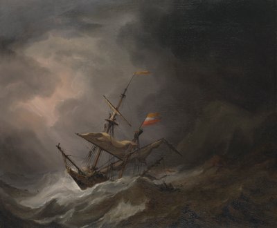 Eine Mittelmeer-Brigg treibt auf eine felsige Küste in einem Sturm, ca. 1700 von Willem van de Velde the Younger