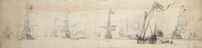 Eine Staatsyacht unter Segel und Schiffe vor Anker, ca. 1665 von Willem van de Velde the Younger