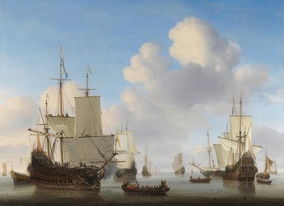 Niederländische Schiffe auf ruhiger See von Willem van de Velde the Younger