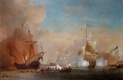 Piraten greifen ein britisches Marineschiff an, 17. Jahrhundert von Willem van de Velde the Younger