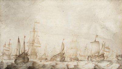 Niederländische Heringsfischereifahrzeuge in der Nordsee von Willem van de the Elder Velde