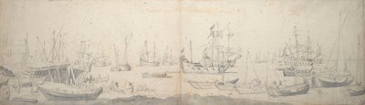 Weyschuits, eine Kaag und niederländische Kriegsschiffe im Texel von Willem van de the Elder Velde