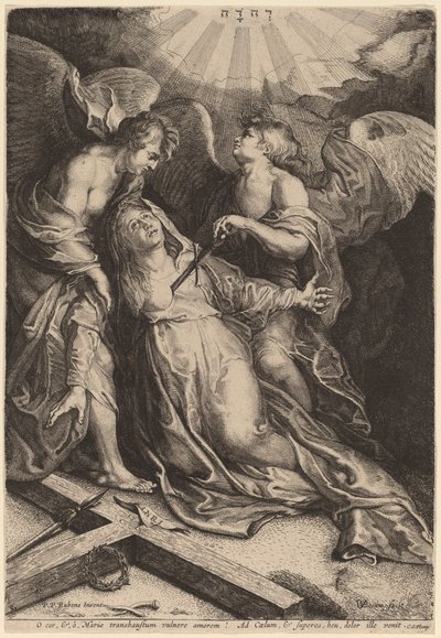 Mater Dolorosa kniend, unterstützt von zwei Engeln von Willem van der Leeuw after Sir Peter Paul Rubens