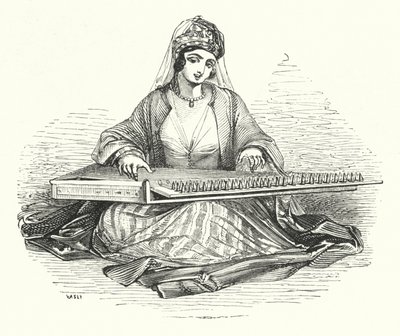 Dame spielt auf dem Kanoon von William (after) Harvey