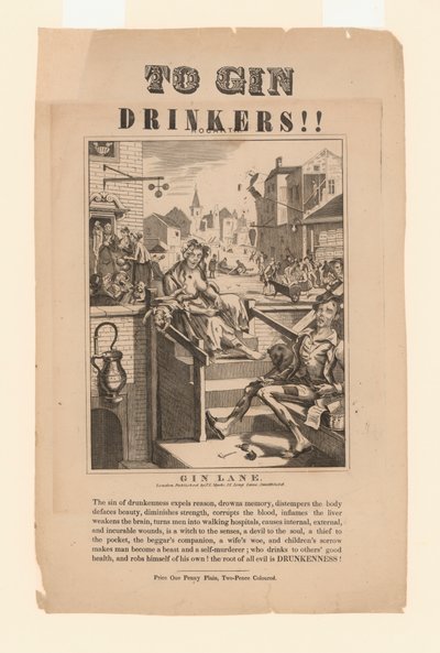 Warnung an Gin-Trinker (Lithographie) von William (after) Hogarth