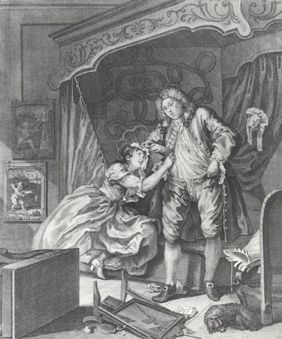Frau wird Prostituierte im England des 18. Jahrhunderts (Stich) von William (after) Hogarth