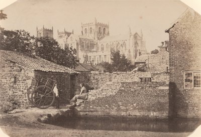 Ripon-Kathedrale von Südosten, neben dem Fluss Skell, ca. 1855 von William A. Pumphrey