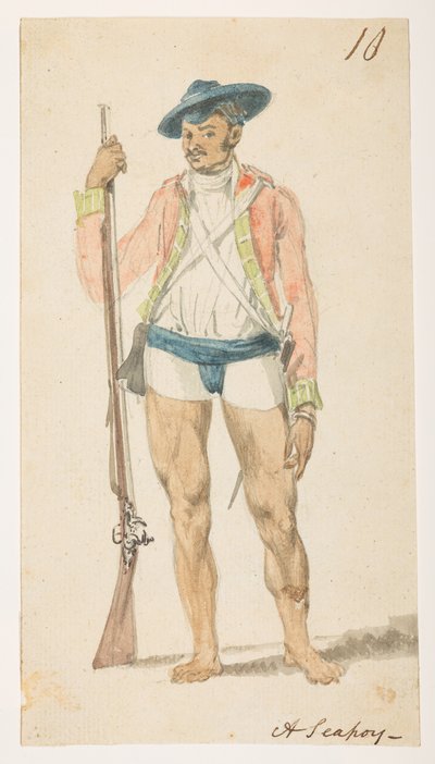 Ein Sepoy. aus einem Album mit 372 Zeichnungen von Landschaften, Küstenlinien, Kostümen und Alltagsleben, erstellt während der Botschaft von Lord Macartney an den Kaiser von China, zwischen 1792 und 1794 von William Alexander