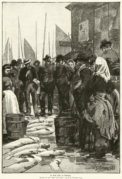 Ein Fischverkauf in Whitby von William Barnes (after) Wollen