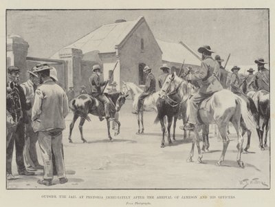 Vor dem Gefängnis in Pretoria unmittelbar nach der Ankunft von Jameson und seinen Offizieren von William Barnes Wollen
