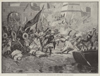 Das Militärturnier in der Royal Agricultural Hall, Ausfall der sudanesischen Garnison von William Barnes Wollen