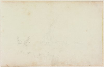 Skizze eines Ruderbootes und Reiters mit Pferdelinie von William Beilby