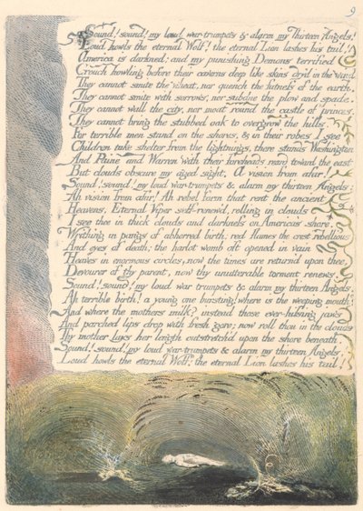 Amerika. Eine Prophezeiung, Tafel 11, Klang! Klang! Meine lauten Kriegstrompeten.... von William Blake
