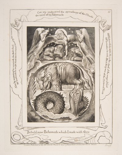 Behemoth und Leviathan, aus Illustrationen des Buches Hiob, 1825-26 von William Blake