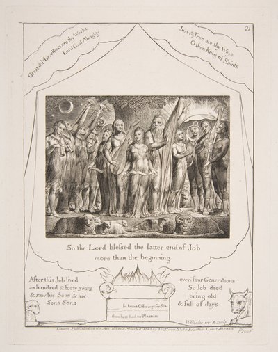 Hiob und seine Frau wiederhergestellt zum Wohlstand, aus Illustrationen des Buches Hiob von William Blake