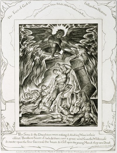 Hiobs Söhne und Töchter von Satan überwältigt von William Blake