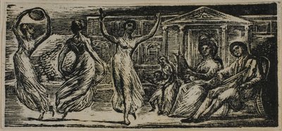 Menalcas beobachtet tanzende Frauen, aus Die Hirtengedichte von Virgil von William Blake