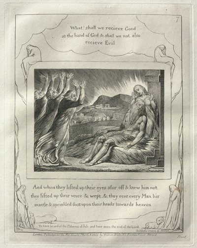 Das Buch Hiob: Nr. 7, Und als sie ihre Augen von ferne aufhoben und ihn nicht erkannten..., 1825 von William Blake