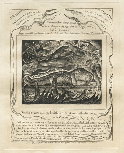 Das Buch Hiob: Pl. 11, Mit Träumen auf meinem Bett erschreckst du mich und ängstigst mich mit Visionen von William Blake