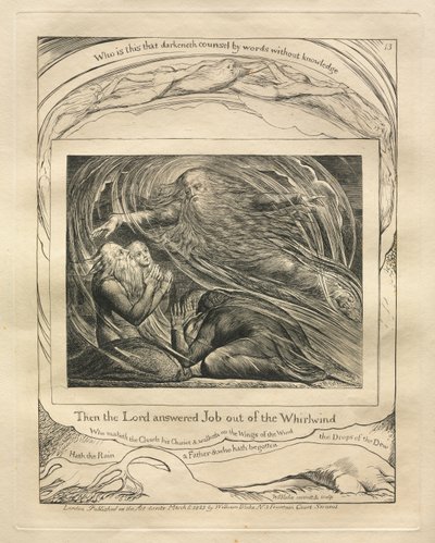 Das Buch Hiob: Pl. 13, Da antwortete der Herr Hiob aus dem Wirbelsturm von William Blake