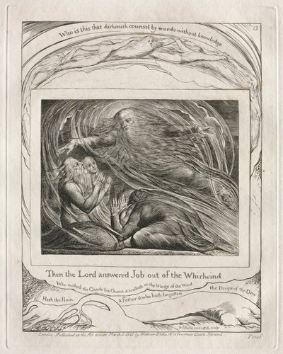 Das Buch Hiob: Pl. 13, Dann antwortete der Herr Hiob aus dem Wirbelsturm, 1825 von William Blake