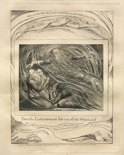 Das Buch Hiob: Pl. 13, Dann antwortete der Herr Hiob aus dem Wirbelsturm, 1825 von William Blake